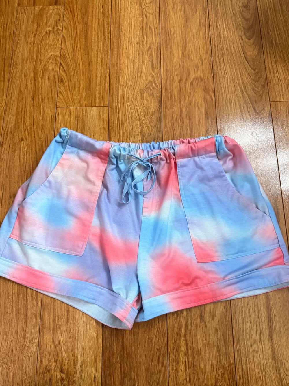 Tie-Dye Drawstring Women’s Shorts Pink & Blue Size Large